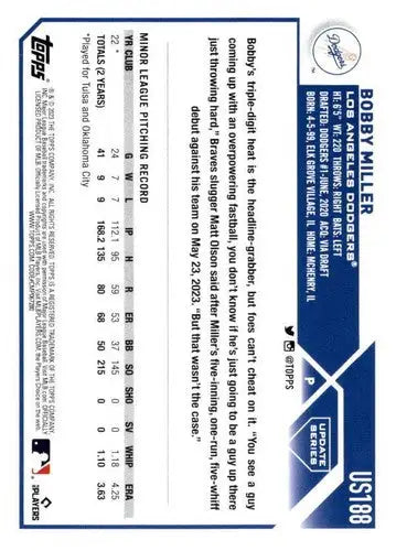 2023 Topps Update Series #US188 Bobby Miller NM-MT RC Rookie Dodgers ID:67667 - Baseball Card Single