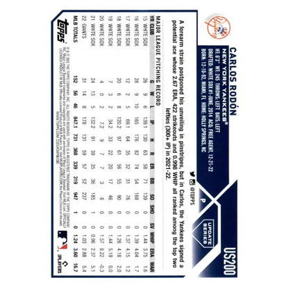 2023 Topps Update Series #US200 Carlos Rodon NM-MT New York Yankees Baseball Card - Baseball Card