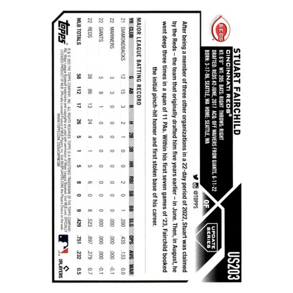 2023 Topps Update Series #US203 Stuart Fairchild NM-MT Cincinnati Reds Baseball Card - Baseball Card