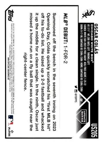 2023 Topps Update Series #US205 Oscar Colas NM Near Mint White Sox Rook ID:65754 - Baseball Card Single