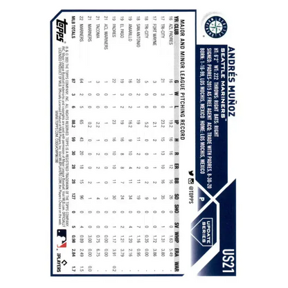 2023 Topps Update Series #US21 Andres Munoz NM-MT Seattle Mariners Baseball Card