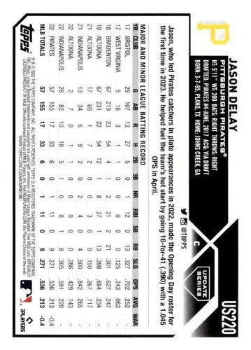 2023 Topps Update Series #US220 Jason Delay NM-MT RC Rookie Pirates ID:66990 - Baseball Card Single