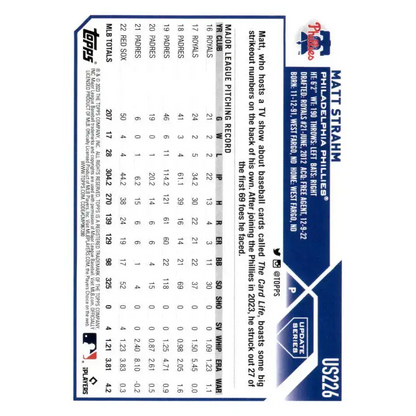 2023 Topps Update Series #US226 Matt Strahm NM-MT Philadelphia Phillies Baseball Card - Baseball Card