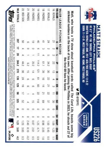 2023 Topps Update Series #US226 Matt Strahm NM Near Mint Phillies ID:65775 - Baseball Card Single