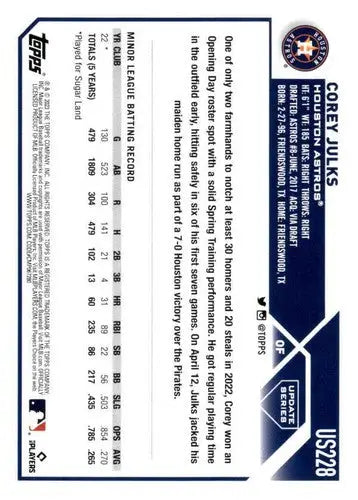 2023 Topps Update Series US228 Corey Julks rookie baseball card Astros NM-MT