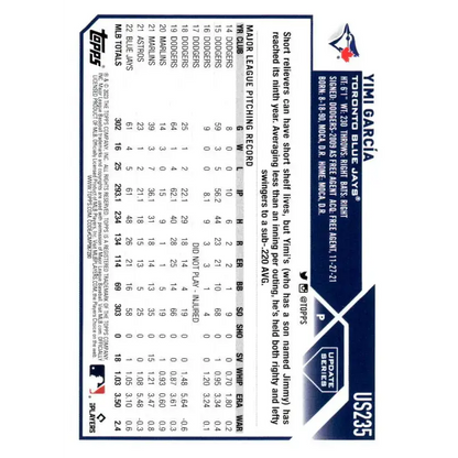 2023 Topps Update Series #US235 Yimi Garcia NM-MT Toronto Blue Jays Baseball Card