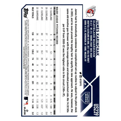 2023 Topps Update Series #US239 James Karinchak NM-MT Cleveland Guardians Baseball Card - Baseball Card