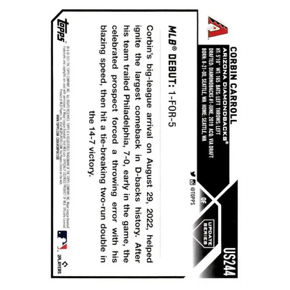 2023 Topps Update Series #US244 Corbin Carroll NM-MT Arizona Diamondbacks Baseball Card - Baseball Card