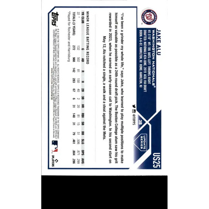 2023 Topps Update Series #US25 Jake Alu NM-MT RC Rookie Washington Nationals Baseball Card - Baseball Card