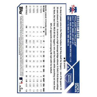 2023 Topps Update Series #US252 Gregory Soto NM-MT Philadelphia Phillies Baseball Card - Baseball Card