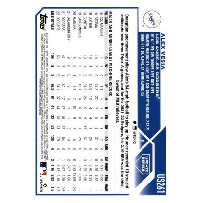 2023 Topps Update Series #US261 Alex Vesia NM-MT Los Angeles Dodgers Baseball Card - Baseball Card