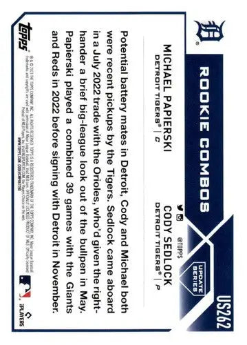 Baseball card back for 2023 Topps Update Series US262 Cody Sedlock Michael Papierski