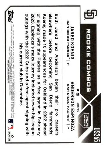 2023 Topps Update Series #US265 Jared Koenig/Anderson Espinoza NM Near ID:64569 - Baseball Card Single