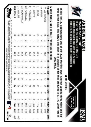 2023 Topps Update Series Andrew Nardi baseball card with original gloss and rookie card detail