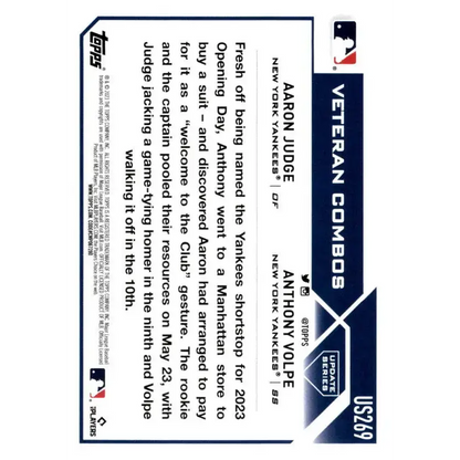 2023 Topps Update Series #US269 Anthony Volpe/Aaron Judge NM-MT New York Yankees Baseball Card