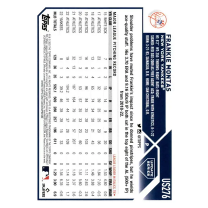 2023 Topps Update Series #US276 Frankie Montas NM-MT New York Yankees Baseball Card - Baseball Card