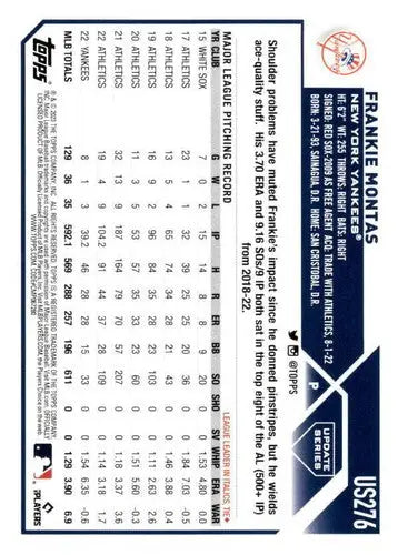 2023 Topps Update Series Frankie Montas baseball card Yankees NM Near Mint