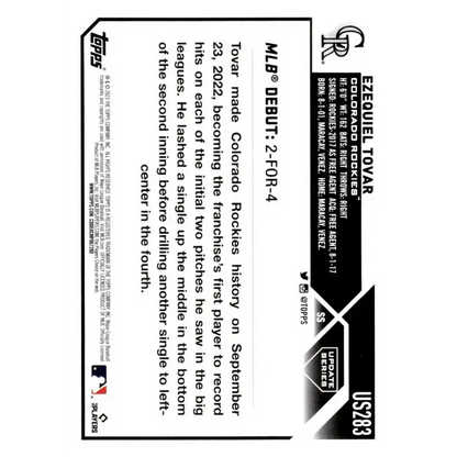 2023 Topps Update Series #US283 Ezequiel Tovar NM-MT Colorado Rockies Baseball Card