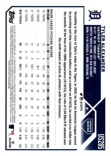 2023 Topps Update Series #US285 Tyler Alexander NM-MT Tigers ID:63492 - Baseball Card Single
