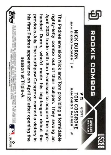 2023 Topps Update Series #US288 Nick Duron/Tom Cosgrove NM-MT RC Rookie ID:67687 - Baseball Card Single
