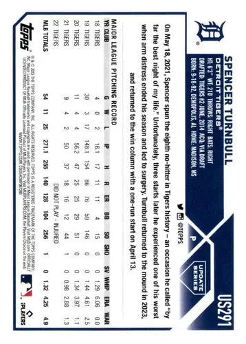 2023 Topps Update Series #US291 Spencer Turnbull NM-MT Tigers ID:73896 - Baseball Card Single