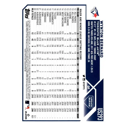 2023 Topps Update Series #US293 Wynton Bernard NM-MT RC Rookie Toronto Blue Jays Baseball Card - Baseball Card