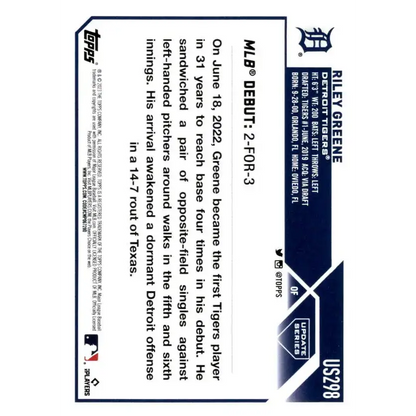 2023 Topps Update Series #US298 Riley Greene NM-MT Detroit Tigers Baseball Card - Baseball Card