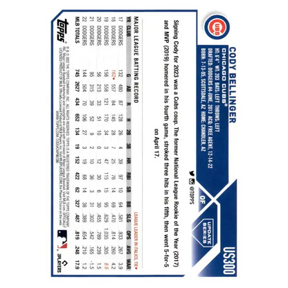 2023 Topps Update Series #US300 Cody Bellinger NM-MT Chicago Cubs Baseball Card - Baseball Card