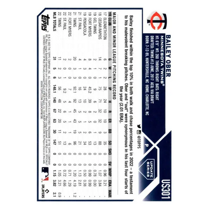 2023 Topps Update Series #US301 Bailey Ober NM-MT Minnesota Twins Baseball Card - Baseball Card