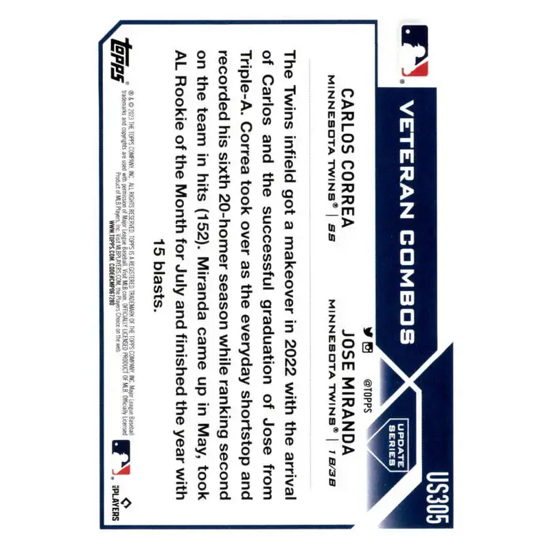 2023 Topps Update Series #US305 Jose Miranda/Carlos Correa NM-MT Minnesota Twins Baseball Card - Baseball Card Single