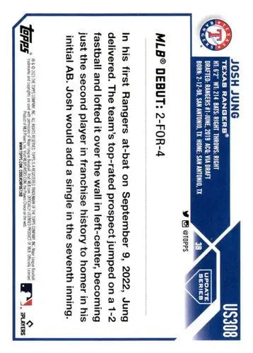 2023 Topps Update Series Josh Jung baseball card NM Near Mint Rangers Rookie D ID 65824