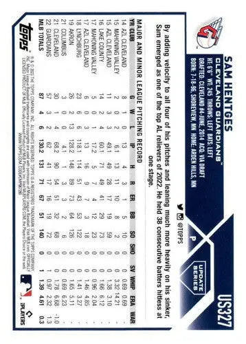 2023 Topps Update Series #US327 Sam Hentges NM-MT Guardians ID:63862 - Baseball Card Single