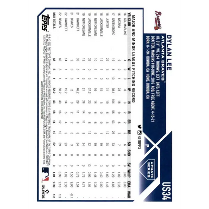 2023 Topps Update Series #US34 Dylan Lee NM-MT Atlanta Braves Baseball Card - Trading Card
