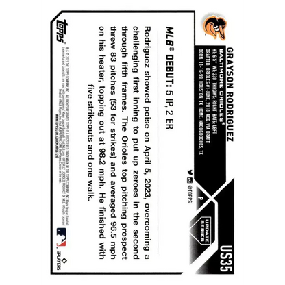 2023 Topps Update Series #US35 Grayson Rodriguez NM-MT Baltimore Orioles Baseball Card - Baseball Card