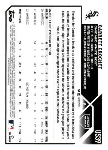 2023 Topps Update Series #US39 Garrett Crochet NM-MT White Sox ID:67636 - Baseball Card Single