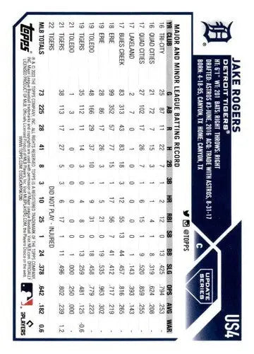 2023 Topps Update Series US4 Jake Rogers Tigers baseball card NM-MT ID 73839