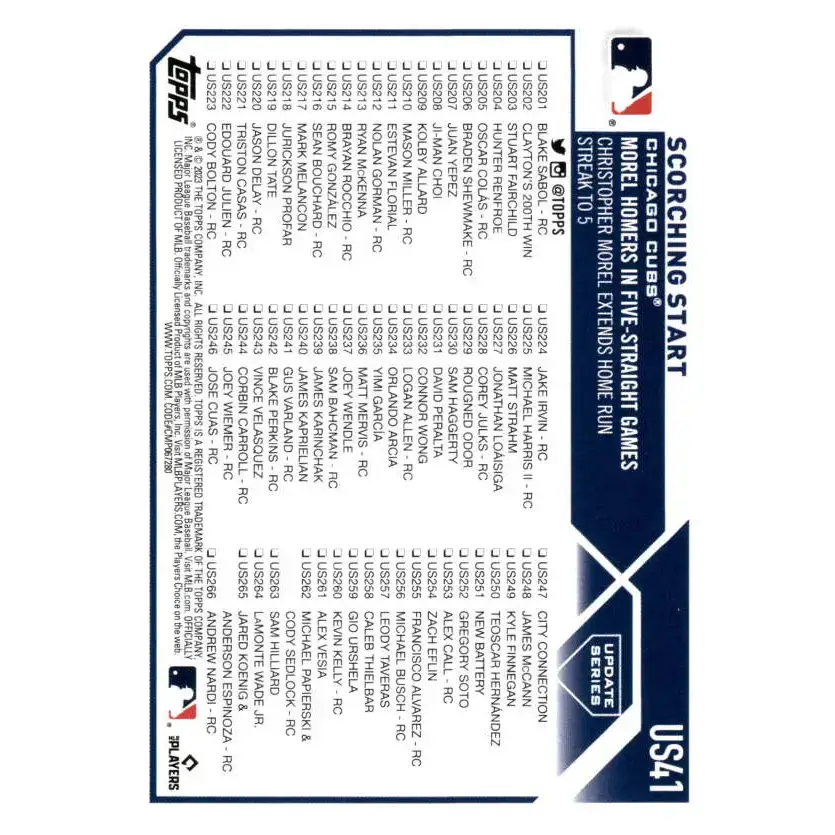 2023 Topps Update Series #US41 Christopher Morel NM-MT Chicago Cubs Baseball Card - Baseball Card