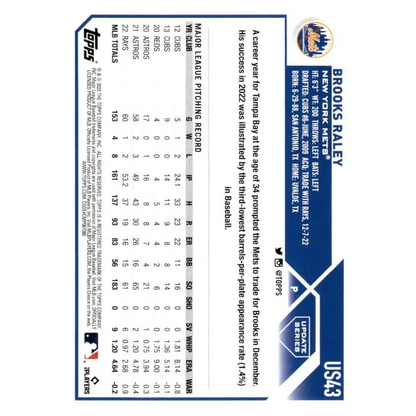 2023 Topps Update Series #US43 Brooks Raley NM-MT New York Mets Baseball Card - Trading Cards