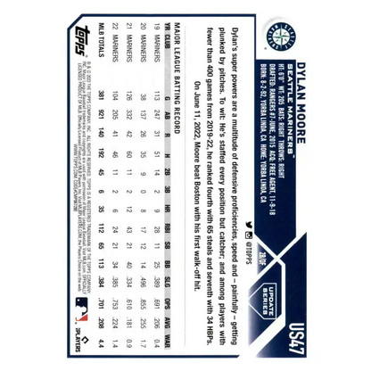 2023 Topps Update Series #US47 Dylan Moore NM-MT Seattle Mariners Baseball Card - Baseball Card