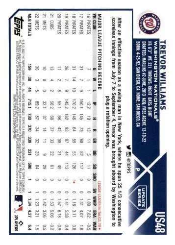 2023 Topps Update Series Trevor Williams baseball card with original gloss for Nationals