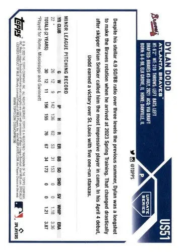2023 Topps Update Series #US51 Dylan Dodd NM-MT RC Rookie Braves ID:67641 - Baseball Card Single