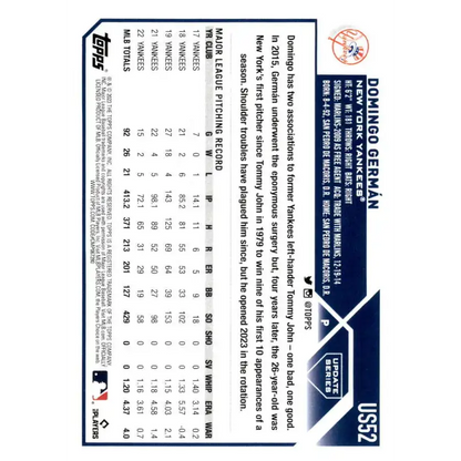 2023 Topps Update Series #US52 Domingo German NM-MT New York Yankees Baseball Card - Baseball Card