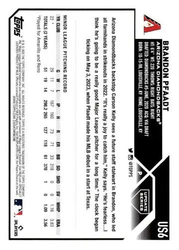 2023 Topps Update Series US6 Brandon Pfaadt original gloss mint RC rookie baseball card
