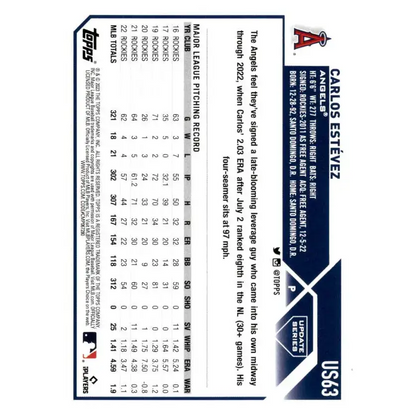 2023 Topps Update Series #US63 Carlos Estevez NM-MT Los Angeles Angels Baseball Card - Baseball Card