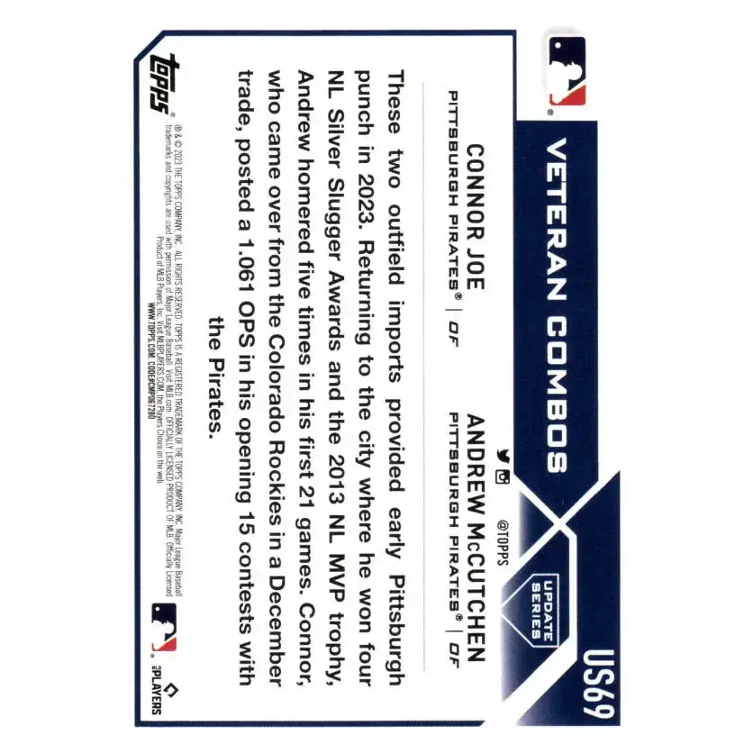 2023 Topps Update Series #US69 Andrew McCutchen/Connor Joe NM-MT Pittsburgh Pirates Baseball Card - Baseball Card