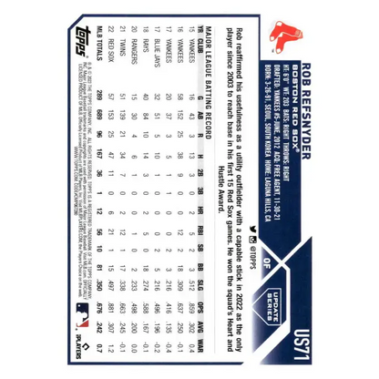 2023 Topps Update Series #US71 Rob Refsnyder NM-MT Boston Red Sox Baseball Card - Baseball Card