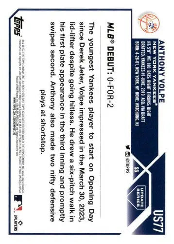 2023 Topps Update Series Anthony Volpe baseball card Yankees Rookie near mint ID 65679