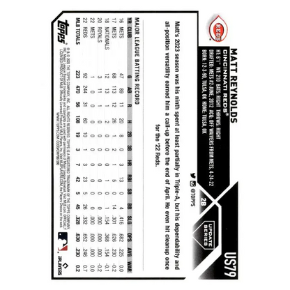 2023 Topps Update Series #US79 Matt Reynolds NM-MT Cincinnati Reds Baseball Card - Baseball Card