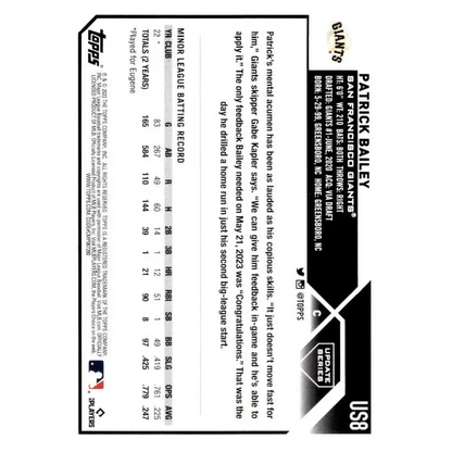 2023 Topps Update Series #US8 Patrick Bailey NM-MT RC Rookie San Francisco Giants Baseball Card