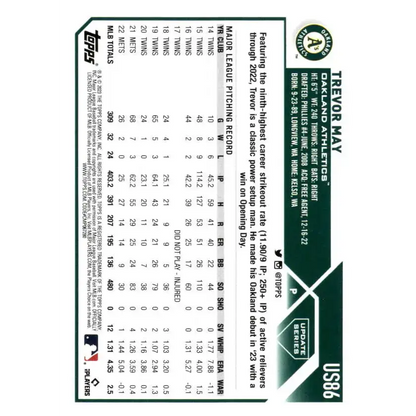 2023 Topps Update Series #US86 Trevor May NM-MT Oakland Athletics Baseball Card - Baseball Card